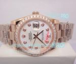 Rolex Rose Gold Watch Replica Datejust White MOP Dial Diamond Bezel